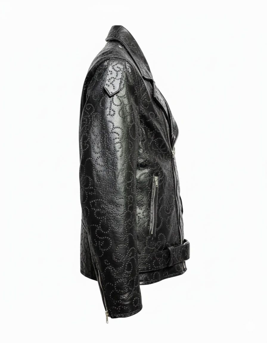Embossed Pattern Moto Jacket