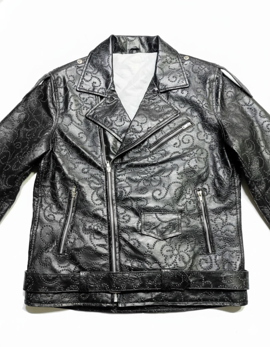 Embossed Pattern Moto Jacket