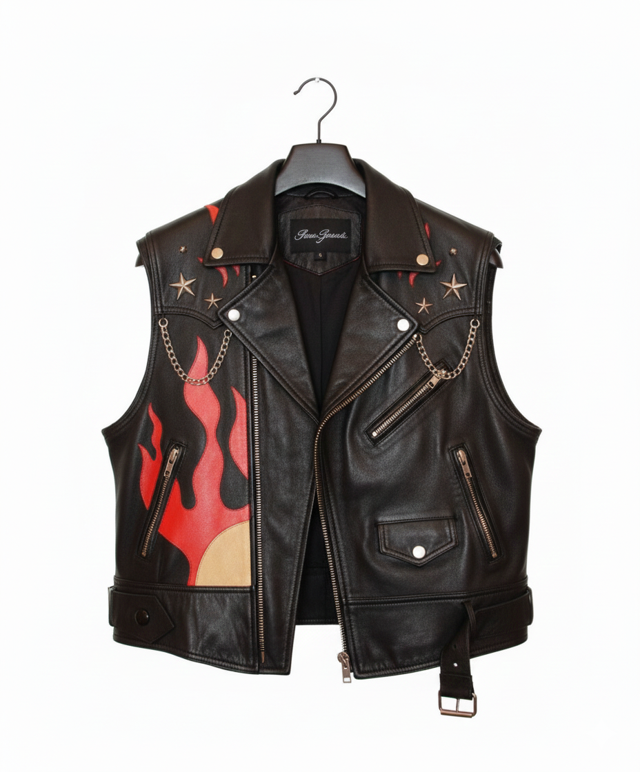 Flame Accent Moto Vest