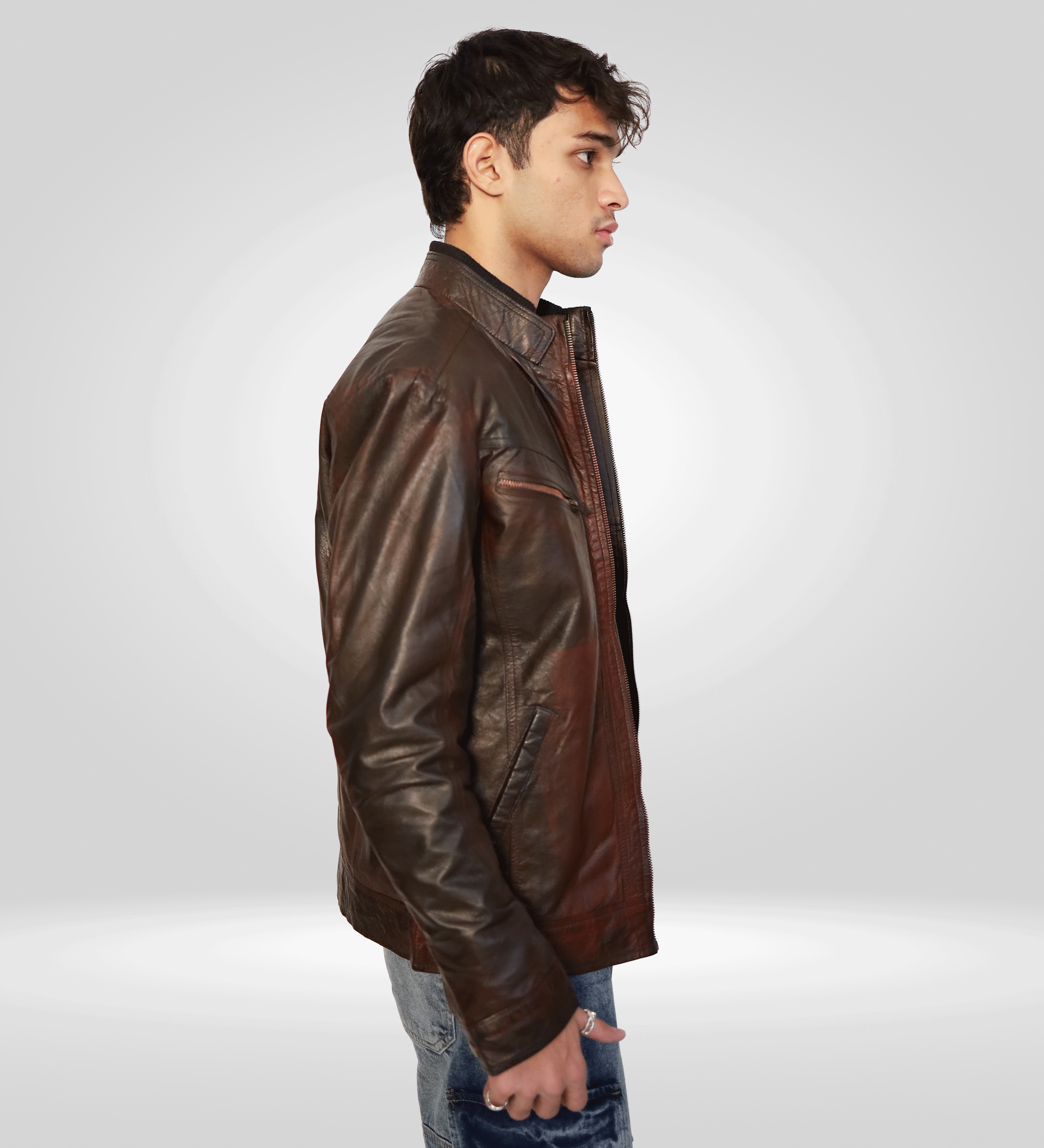 Two-Tone Distressed Racer Jacket