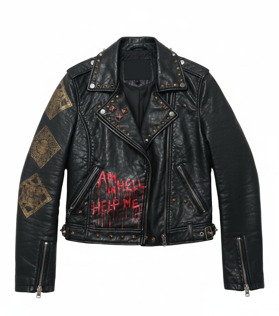 Studded Graphic Moto Jacket