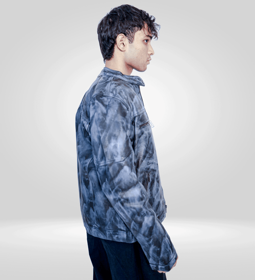 Blue & Black Patterned Racer Jacket