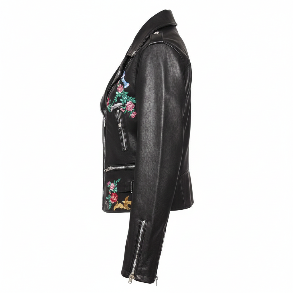 Floral Detail Moto Jacket
