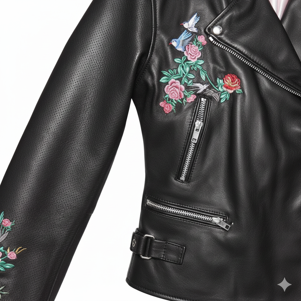 Floral Detail Moto Jacket