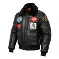 Men’s Black Biker Bomber Jacket with Signature Patches