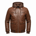 Men’s Hooded Brown Leather Jacket