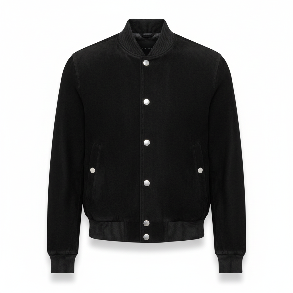 Men's Black Nubuck Baseball Bomber Jacket