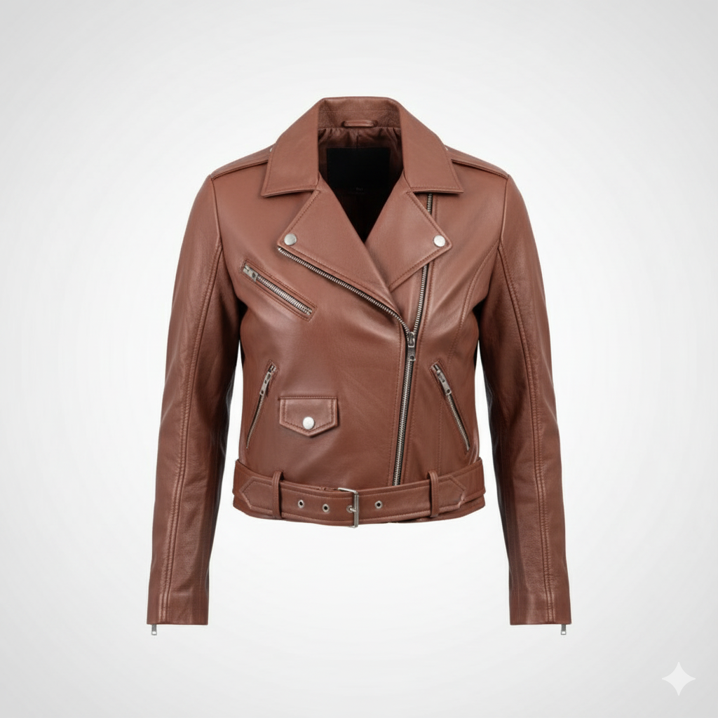 Women's cropped Lightest Neutral Biker Jacket (CreamEcru)