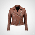 Women's cropped Lightest Neutral Biker Jacket (CreamEcru)
