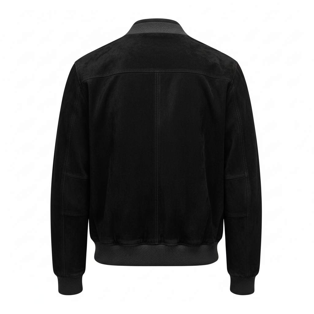 Men's Black Nubuck Baseball Bomber Jacket