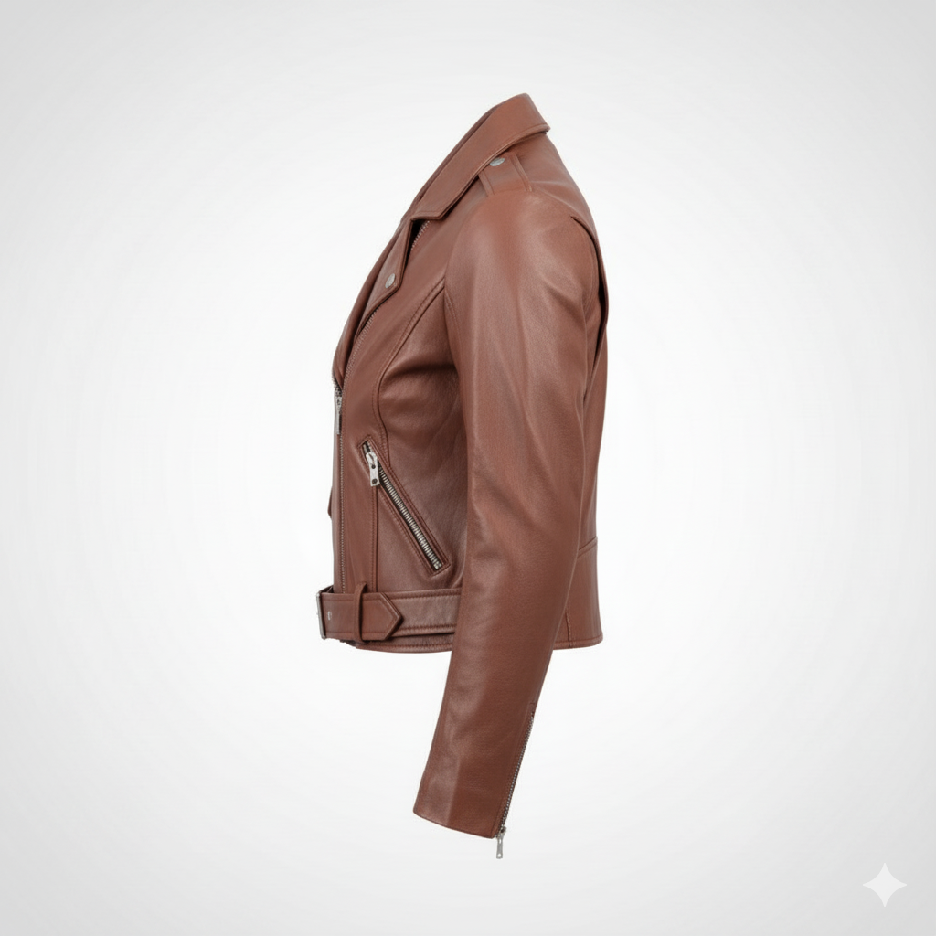 Women's cropped Lightest Neutral Biker Jacket (CreamEcru)
