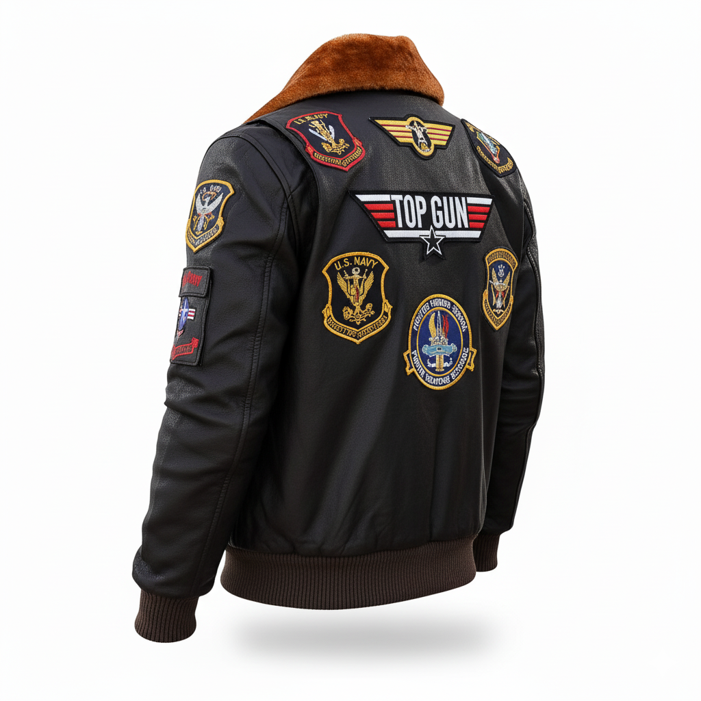 Men’s Brown Biker Bomber Jacket with Signature Patches