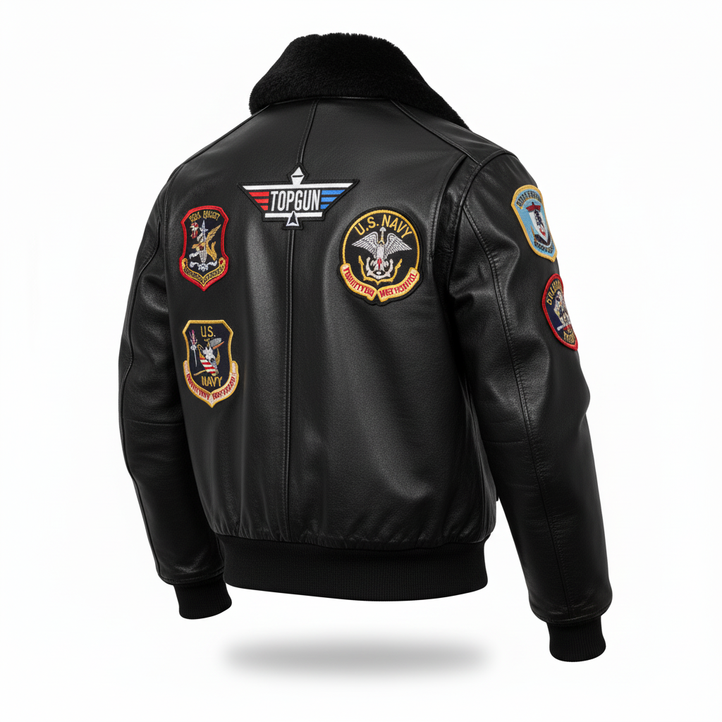 Men’s Black Biker Bomber Jacket with Signature Patches