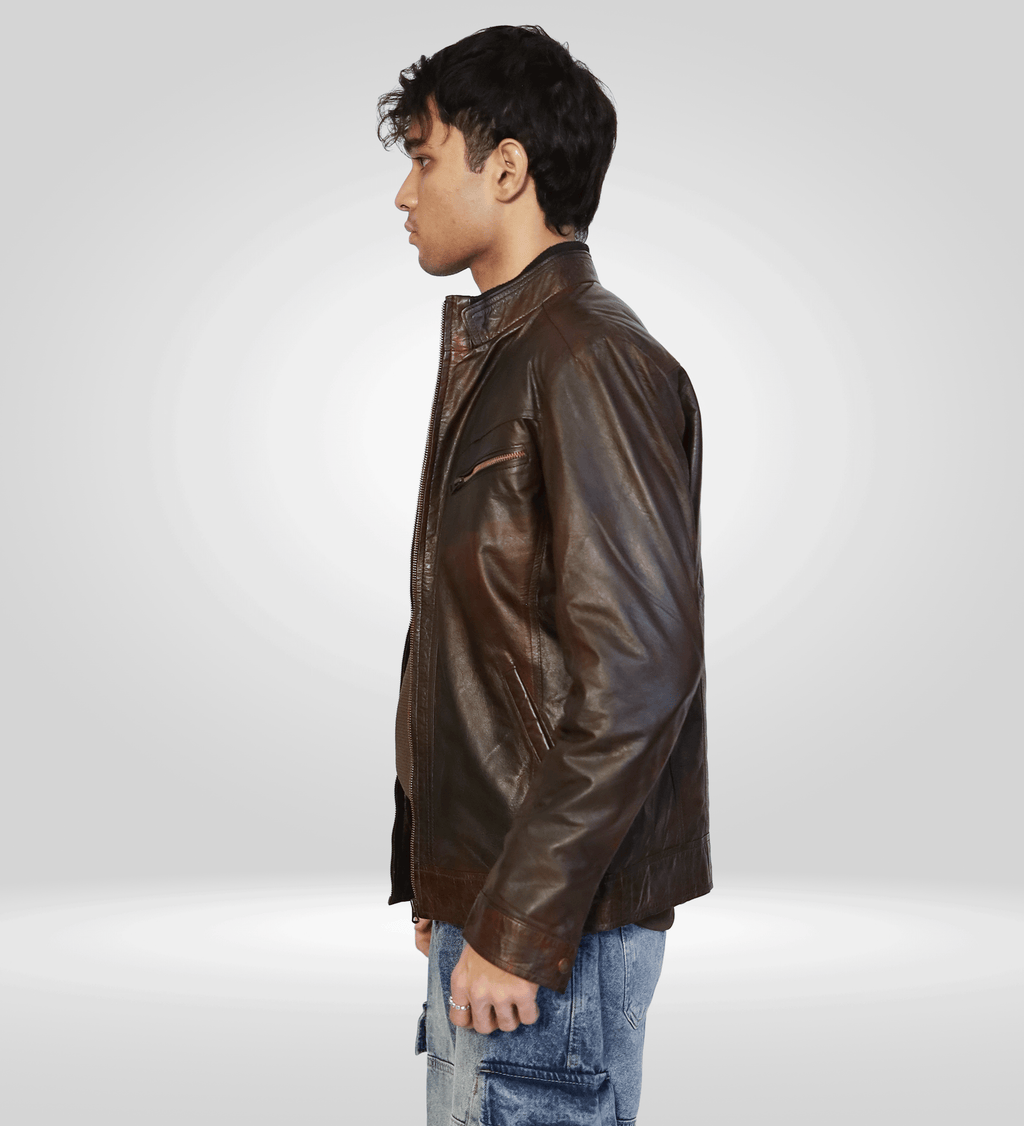 Two-Tone Distressed Racer Jacket
