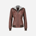 Women’s Brown Bomber Jacket featuring Grey Hood