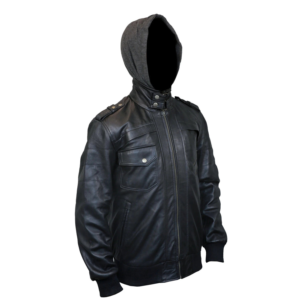 Men's Black Hoodie Bombar Tan Wax Jacket
