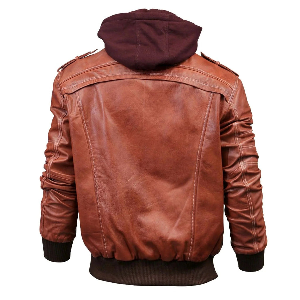 Men's Deep Red  Hoodie Bombar Tan Wax Jacket