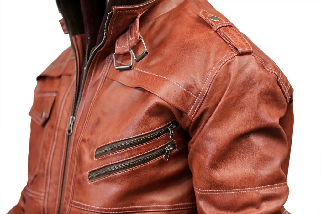 Men's Deep Red  Hoodie Bombar Tan Wax Jacket
