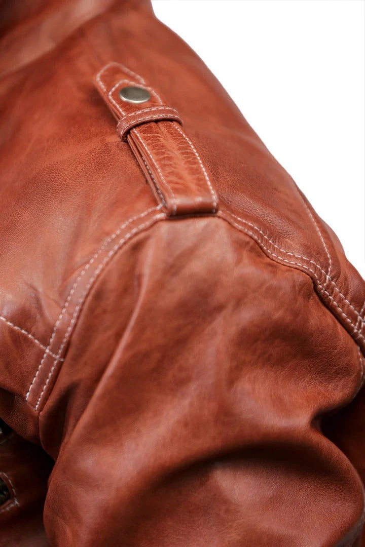 Men's Deep Red  Hoodie Bombar Tan Wax Jacket
