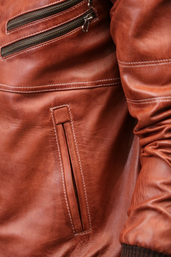 Men's Deep Red  Hoodie Bombar Tan Wax Jacket