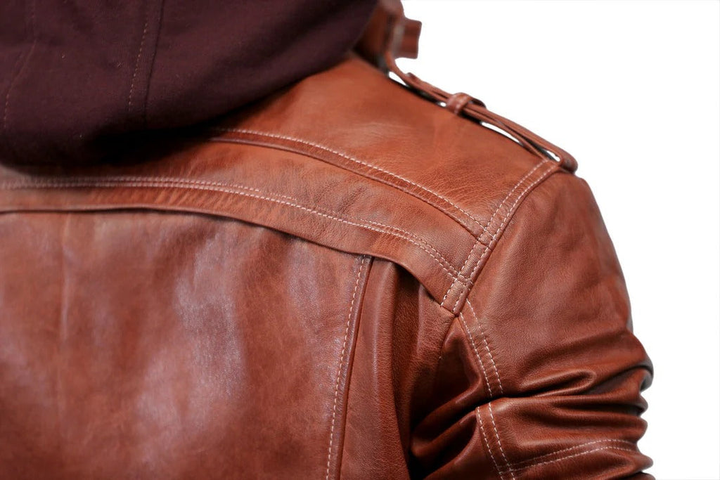 Men's Deep Red  Hoodie Bombar Tan Wax Jacket
