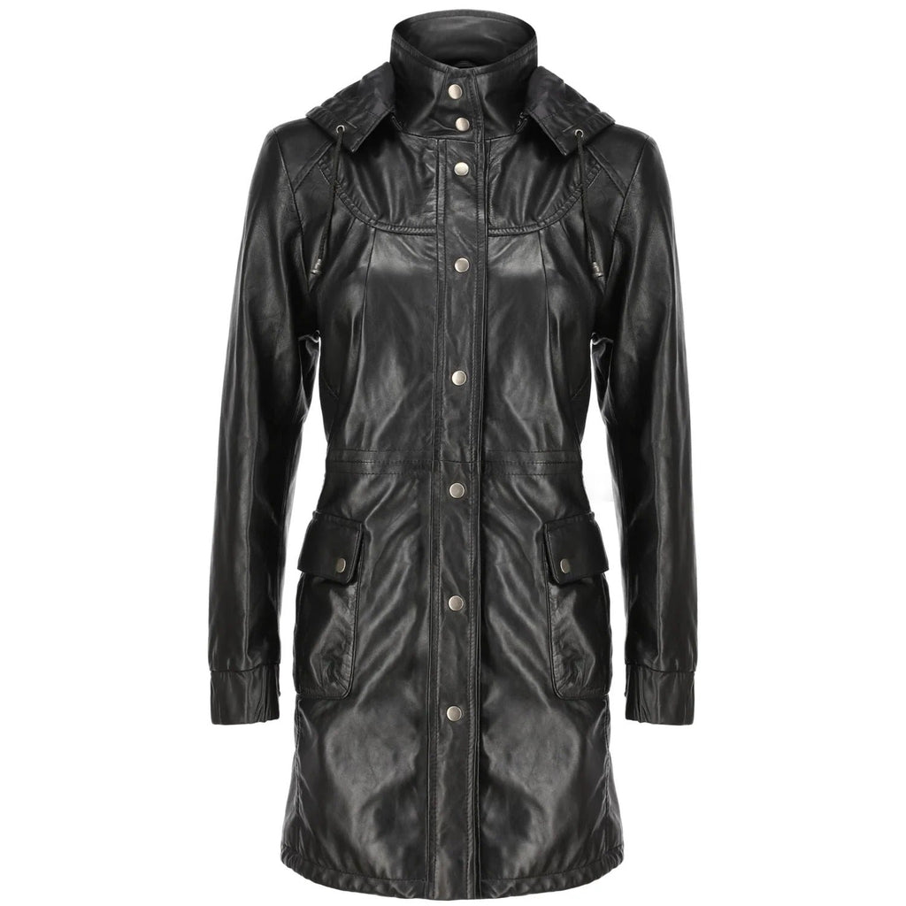 Women’s Black Full-Option Coat with Removable Hood