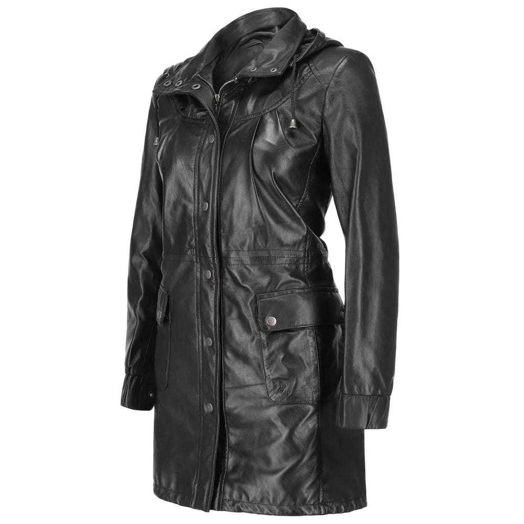 Women’s Black Full-Option Coat with Removable Hood