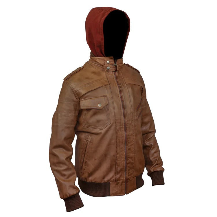 Men's reddish-brown Hoodie Bombar Tan Wax Jacket