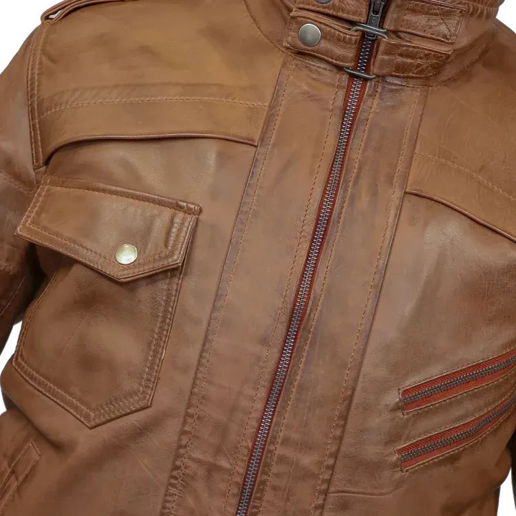 Men's reddish-brown Hoodie Bombar Tan Wax Jacket