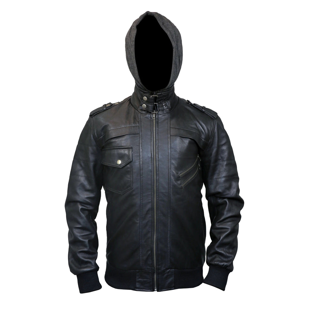 Men's Black Hoodie Bombar Tan Wax Jacket