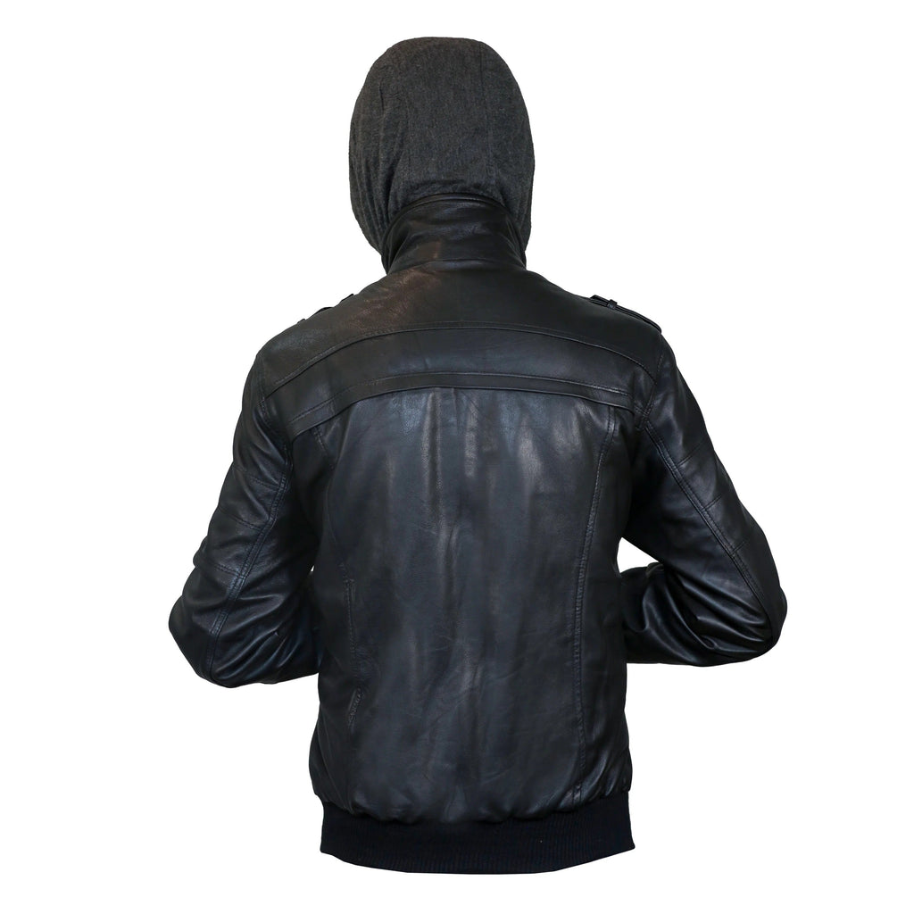 Men's Black Hoodie Bombar Tan Wax Jacket